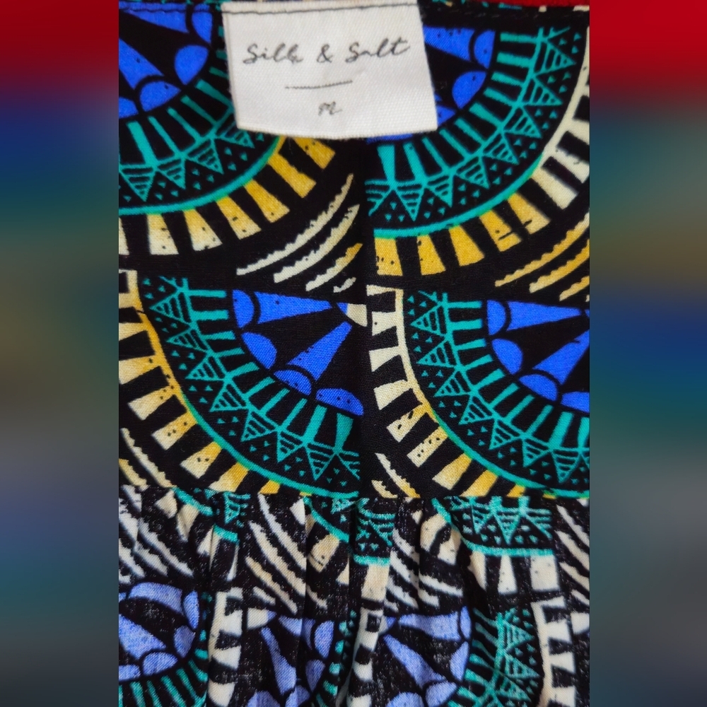 Silk & Salt Elegant Wrap Midi Dress In Peacock Inspired Colors -Size Medium - Picture 4 of 6
